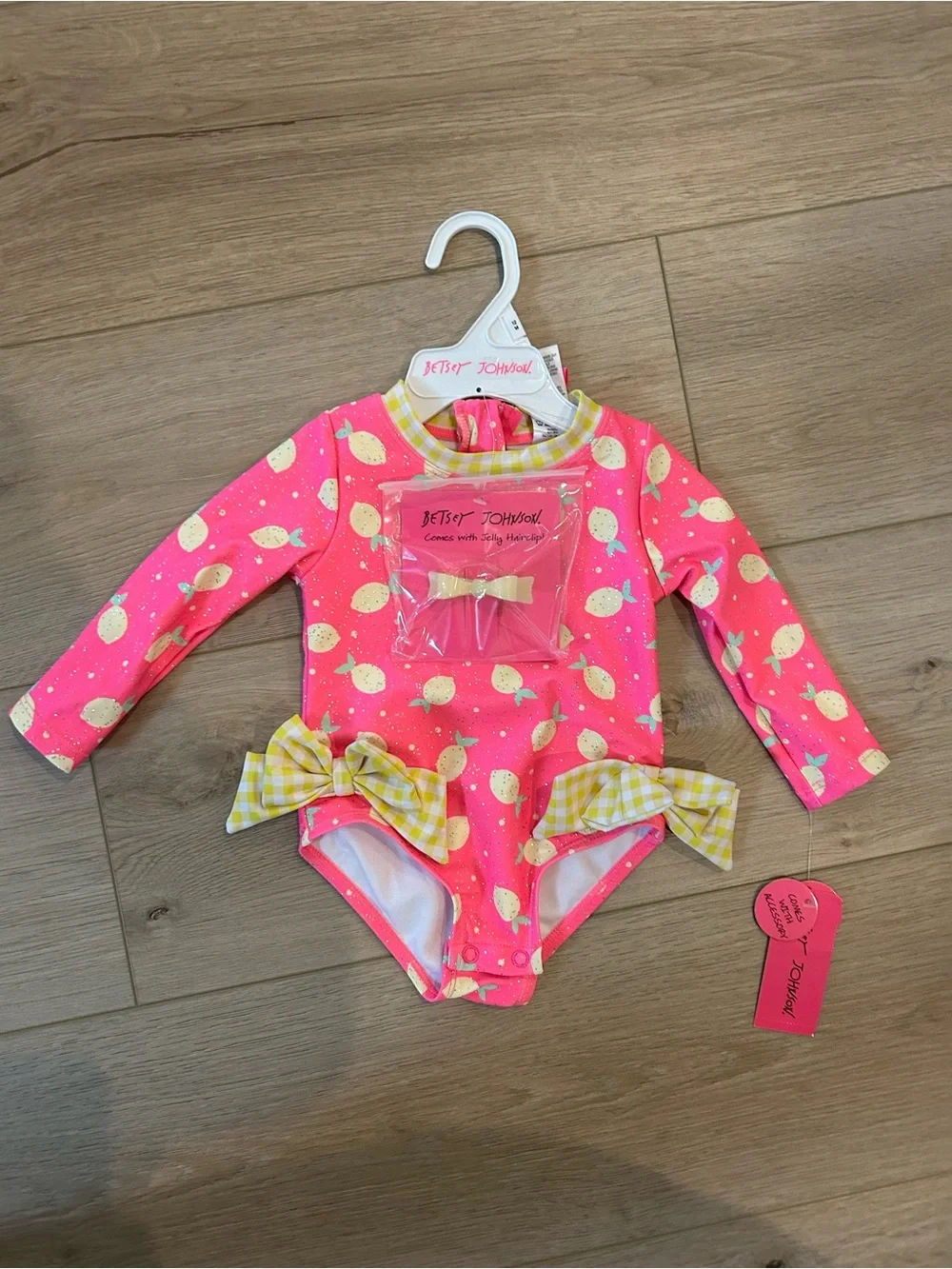 NWT Betsey Johnson Baby Girl Pink Lemon Print One-Piece Swimsuit, 12 Months